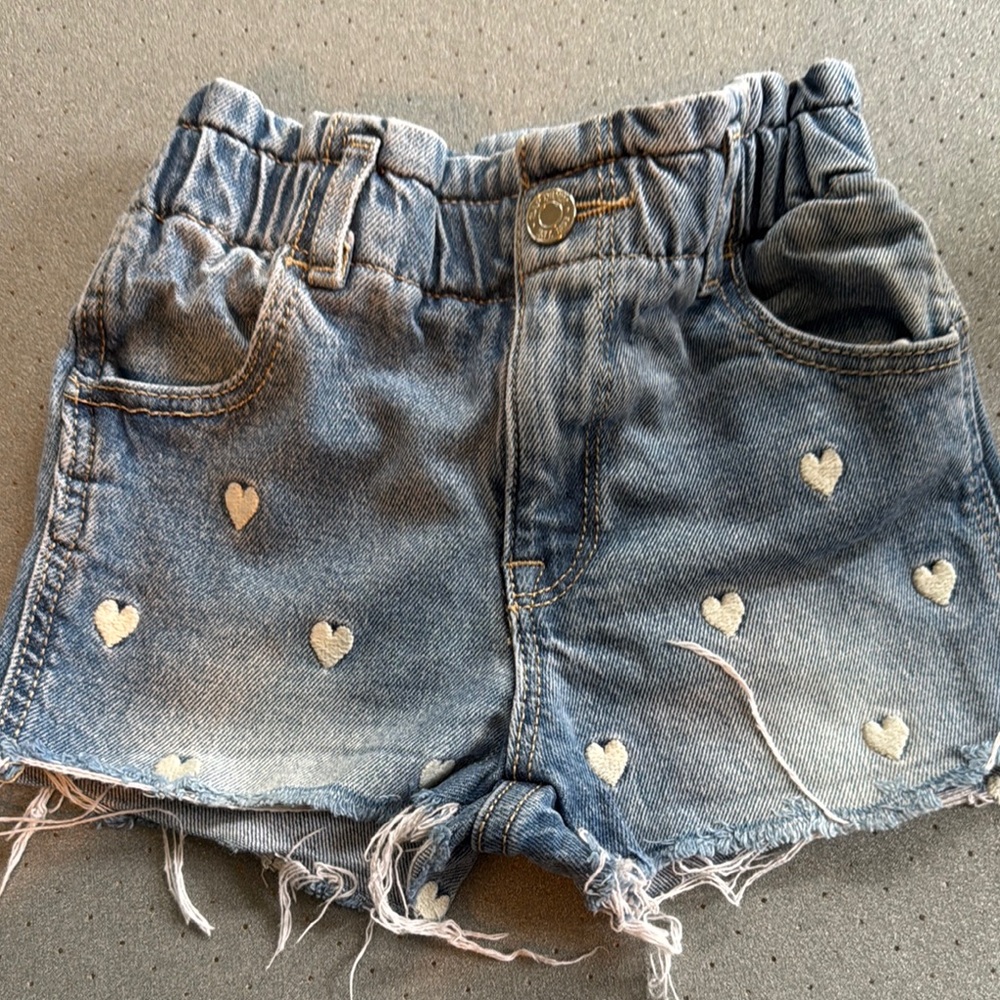 Denim Heart-Patterned Kids Shorts